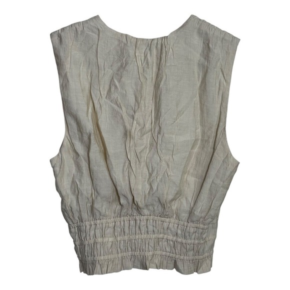 Abercrombie Fitch Beige Crinkle V Neck Ruched Smocked Waist Crop Top M - Picture 3 of 6